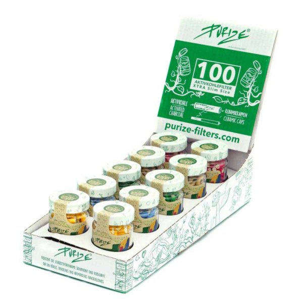 PURIZE® XTRA Slim 5,9mm Size Aktivkohlefilter 100 Stück per Glas Blau