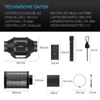 AC Infinity Luftfilter-Set 100 mm mit Geschwindigkeitsregler – Inline-Ventilator & Aktivkohlefilter-Kombi