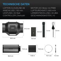 AC Infinity Luftfilter-Set 150 mm mit Geschwindigkeitsregler – Inline-Ventilator & Aktivkohlefilter-Kombi