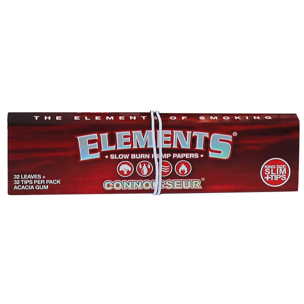 Elements Red Connoisseur KS Slim + Tips – 32 Leaves