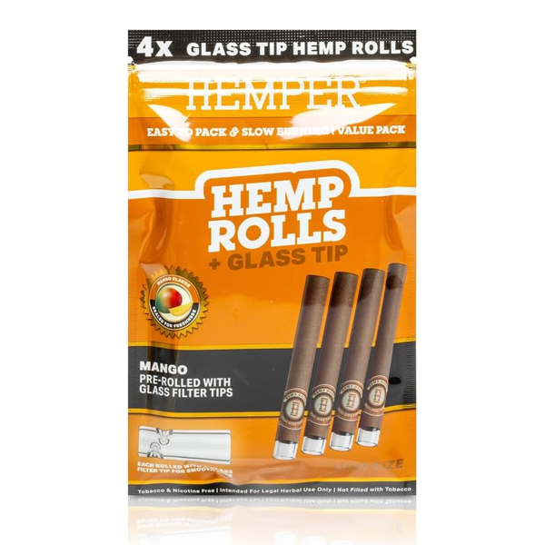 Hemper King Size Hemp Rolls + Glass Tip 4-Pack – Mango