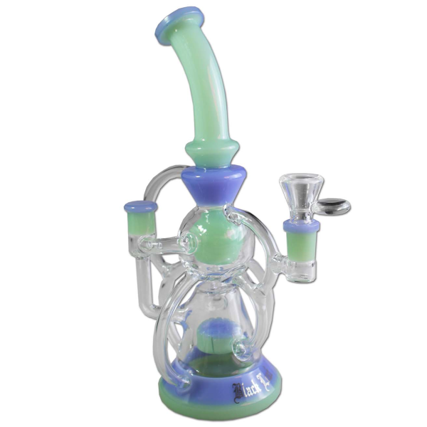 Black Leaf Recyclebong mit Perkolator (blau/grün) – Honeycomb Diffusor Bong