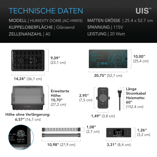 AC Infinity AC-HMX5 Gewächshaus mit LED & Heizmatte